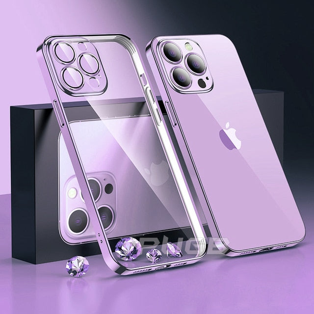 Luxury With Lens Protector Transparent Silicone Case For iPhone 14 Plus 11 12 13 Pro Max X XS XR Plating Clear Shockproof Cover