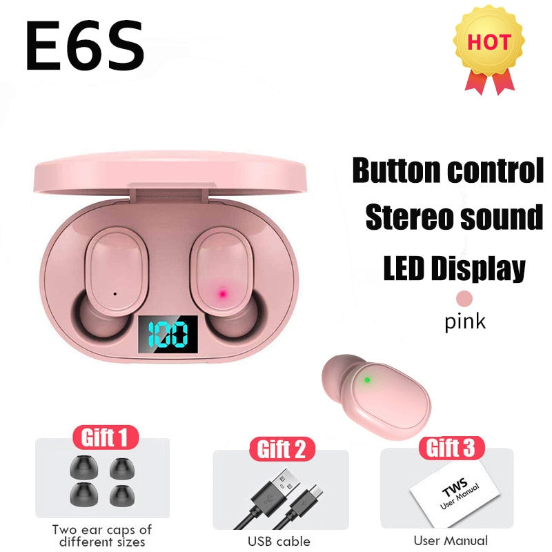 TWS E6S Bluetooth Earphones Wireless Earbuds IN Ear Stereo Noise Cancelling Sports Headsets With Microphone fone Headphones