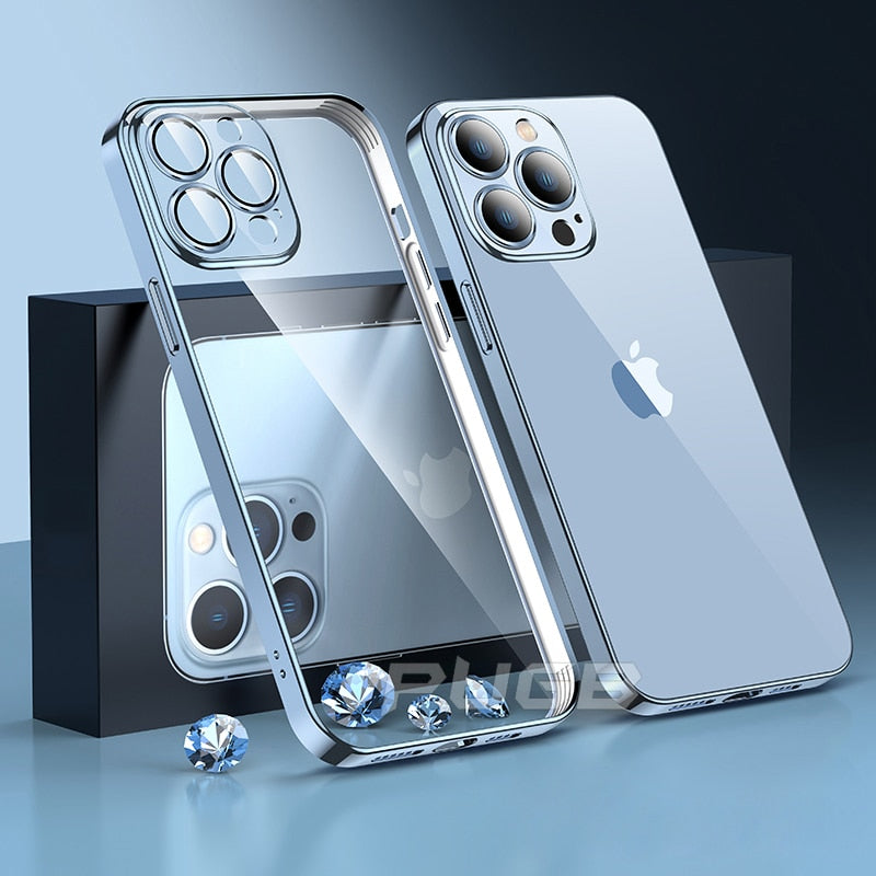 Luxury With Lens Protector Transparent Silicone Case For iPhone 14 Plus 11 12 13 Pro Max X XS XR Plating Clear Shockproof Cover