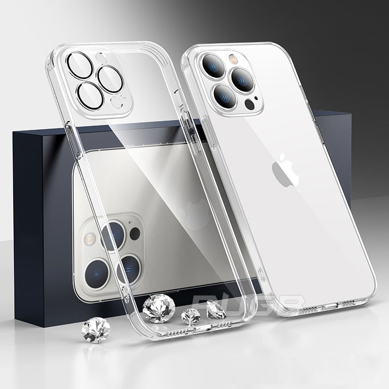 Luxury With Lens Protector Transparent Silicone Case For iPhone 14 Plus 11 12 13 Pro Max X XS XR Plating Clear Shockproof Cover