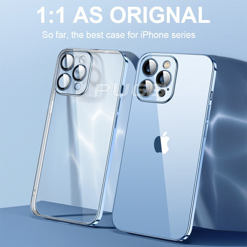 Luxury With Lens Protector Transparent Silicone Case For iPhone 14 Plus 11 12 13 Pro Max X XS XR Plating Clear Shockproof Cover